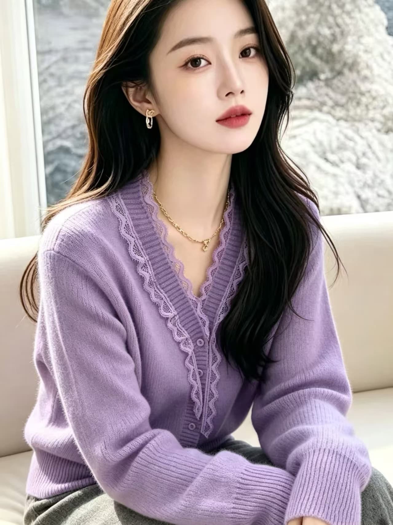 연령 감소 슈퍼 잘 생긴 작은 샤넬 스타일 니트 오픈 가디건 여성 봄 가을 새로운 고급 센스 시간 아직도 느낌 레이스 부서 매듭 점 의류 상세 이미지 2