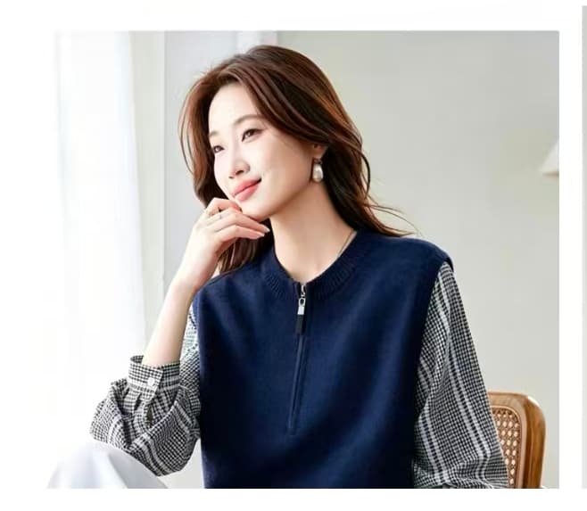 페이크 레이어드 패치워크 스트라이프 긴팔 티셔츠 여성 디자인 센스 다용도 하프 지퍼 라운드 넥 맨위 2026 가을 새로운 상세 이미지 25
