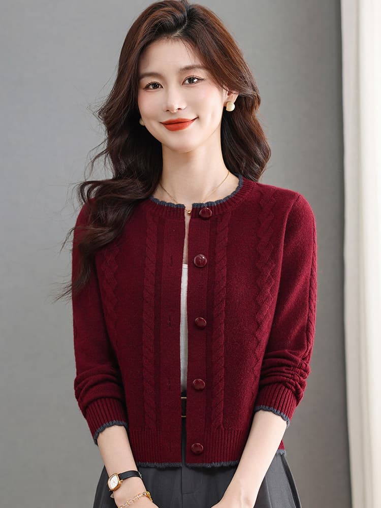 2026 봄 가을 새로운 패션 다용도 쇼트 스타일 양모 니트 양모 오픈 가디건 여성 라운드 넥 단추 스웨터 코트 상세 이미지 4