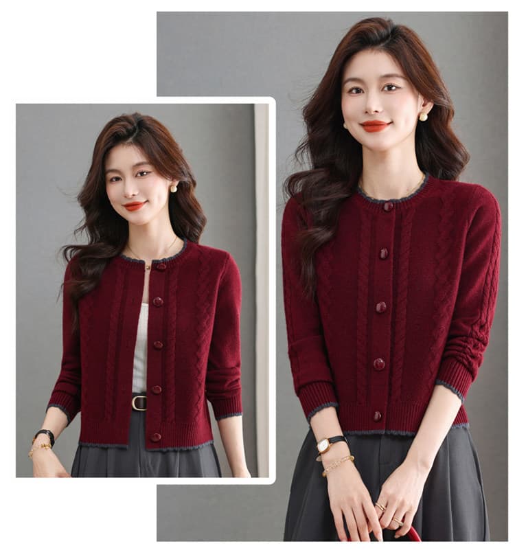 2026 봄 가을 새로운 패션 다용도 쇼트 스타일 양모 니트 양모 오픈 가디건 여성 라운드 넥 단추 스웨터 코트 상세 이미지 14