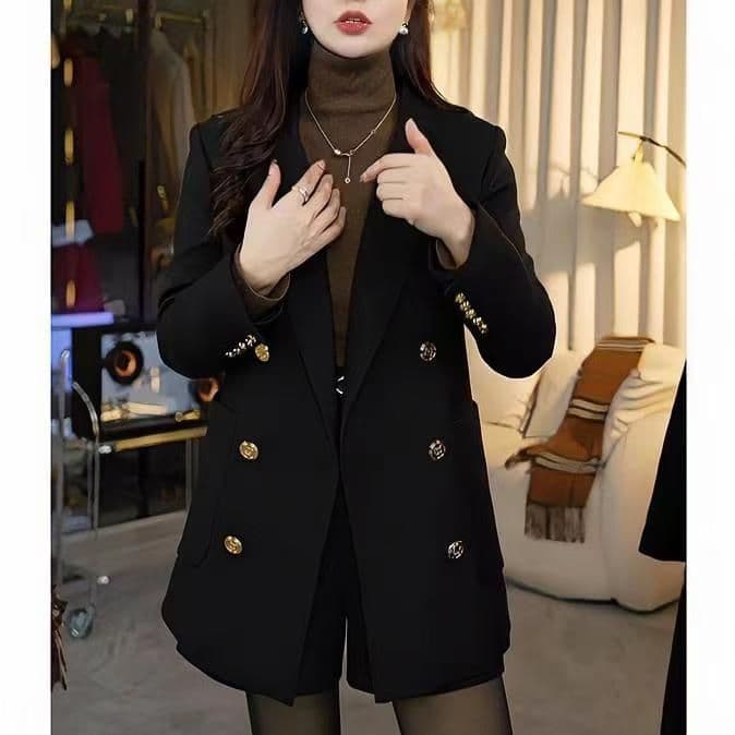 검정색 이중 버튼 솜을 넣은 두꺼운 정장 여성 코트 가을 겨울 새로운 고급 센스 품격 슬림해 보이는 다용도 작은 정장 상세 이미지 11