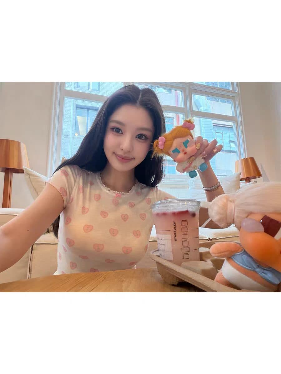 안녕하세요. 팬 팬 with love 하트 프린트 u 칼라 달콤함 드레스 긍정적 인 어깨 레이스 반팔 티셔츠 이미지 2