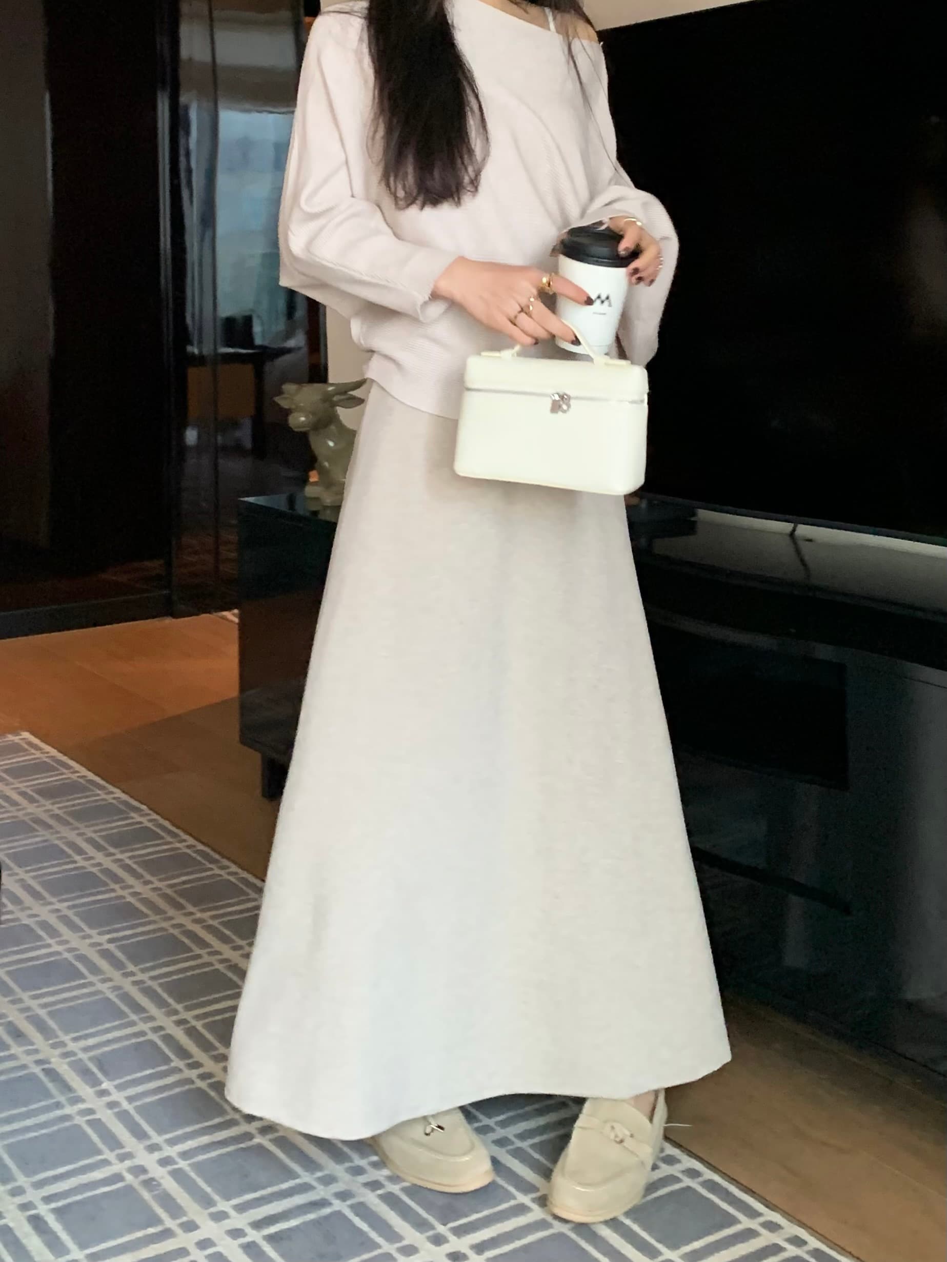 실사 정가 느긋한 센스 니트 반신 스커트 하이웨이스트 찹쌀 A라인 스커트 도루 센스 반신 스커트 상세 이미지 4