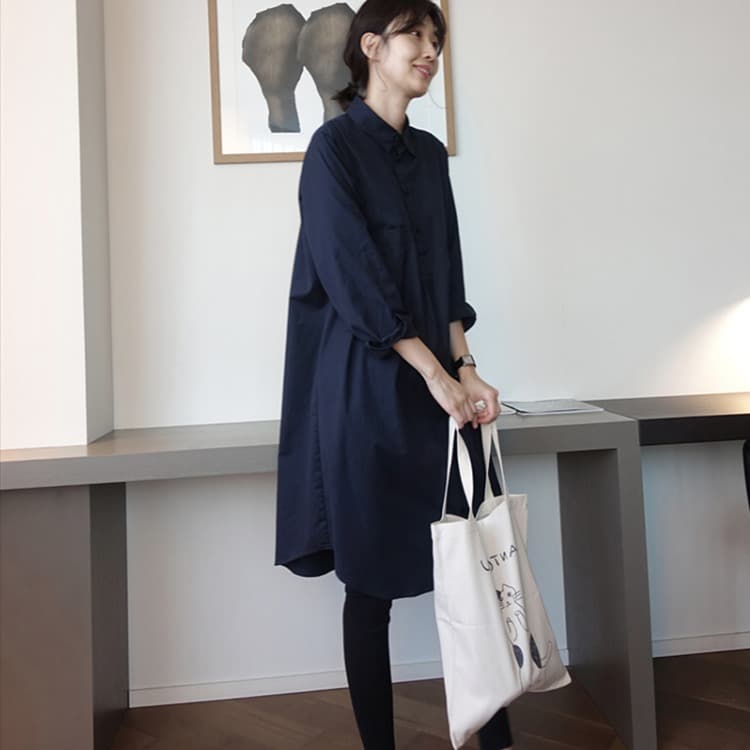 봄 가을 새로운 한국 스타일 긴팔 흰 셔츠 여자 중간 롱 코트 루즈핏 슬림해 보이는 셔츠 드레스 다용도 캐주얼 맨위 트렌디