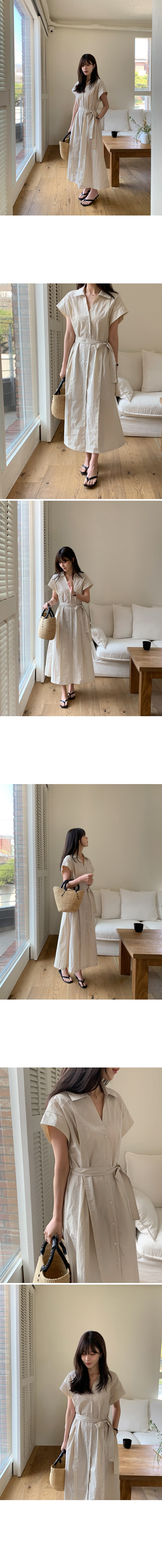한국 chic 품격 폴로 칼라 싱글 줄 버튼 루즈핏 스트랩 허리 수축 슬림해 보이는 셔츠 드레스 상세 이미지 4