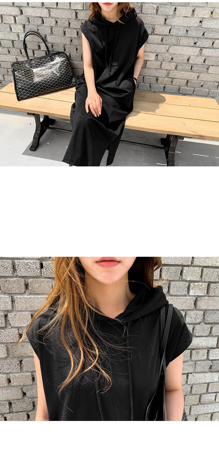 한국 스타일 다용도 민소매 후드 루즈핏 캐주얼 여성 드레스 양면 있음 주머니 상세 이미지 16
