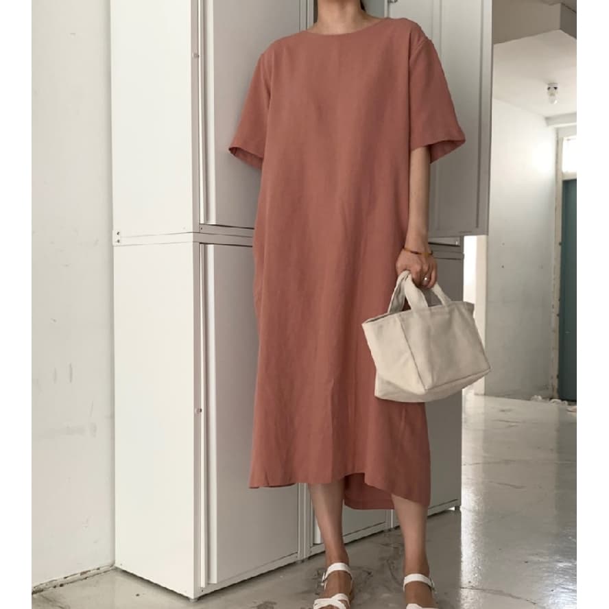한국 chic 바람 앤 코라 빨간색 단색 루즈핏 레이스업 전후 두 착용 느긋한 바람 드레스 이미지 3