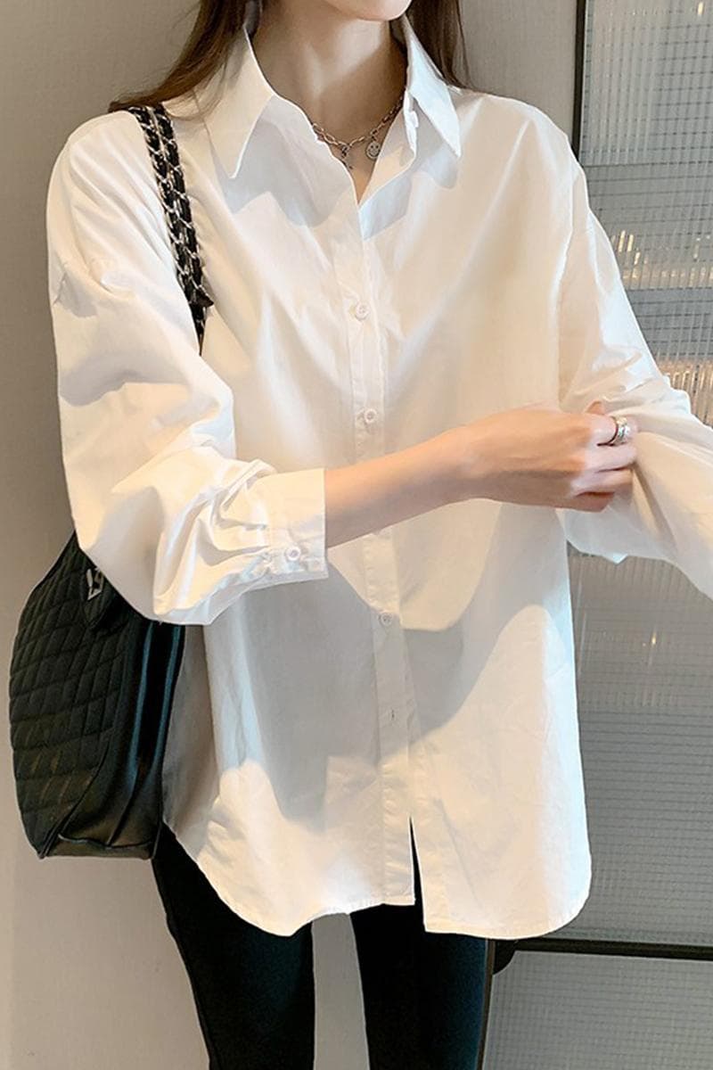 봄 가을 스택 착용 화이트 여성 셔츠 디자인 센스 작은 대중 인사이드 가져 가라. 슬림해 보이는 빅 사이즈 루즈핏 느긋한 셔츠 이미지 4