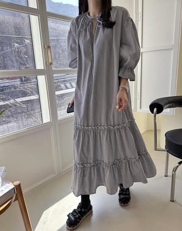 한 스타일 레트로 달콤함 연령 감소 롱 코트 드레스 이미지 2