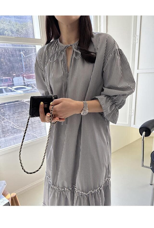 한 스타일 레트로 달콤함 연령 감소 롱 코트 드레스 상세 이미지 3