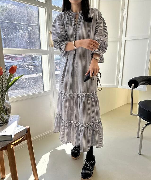 한 스타일 레트로 달콤함 연령 감소 롱 코트 드레스 상세 이미지 4