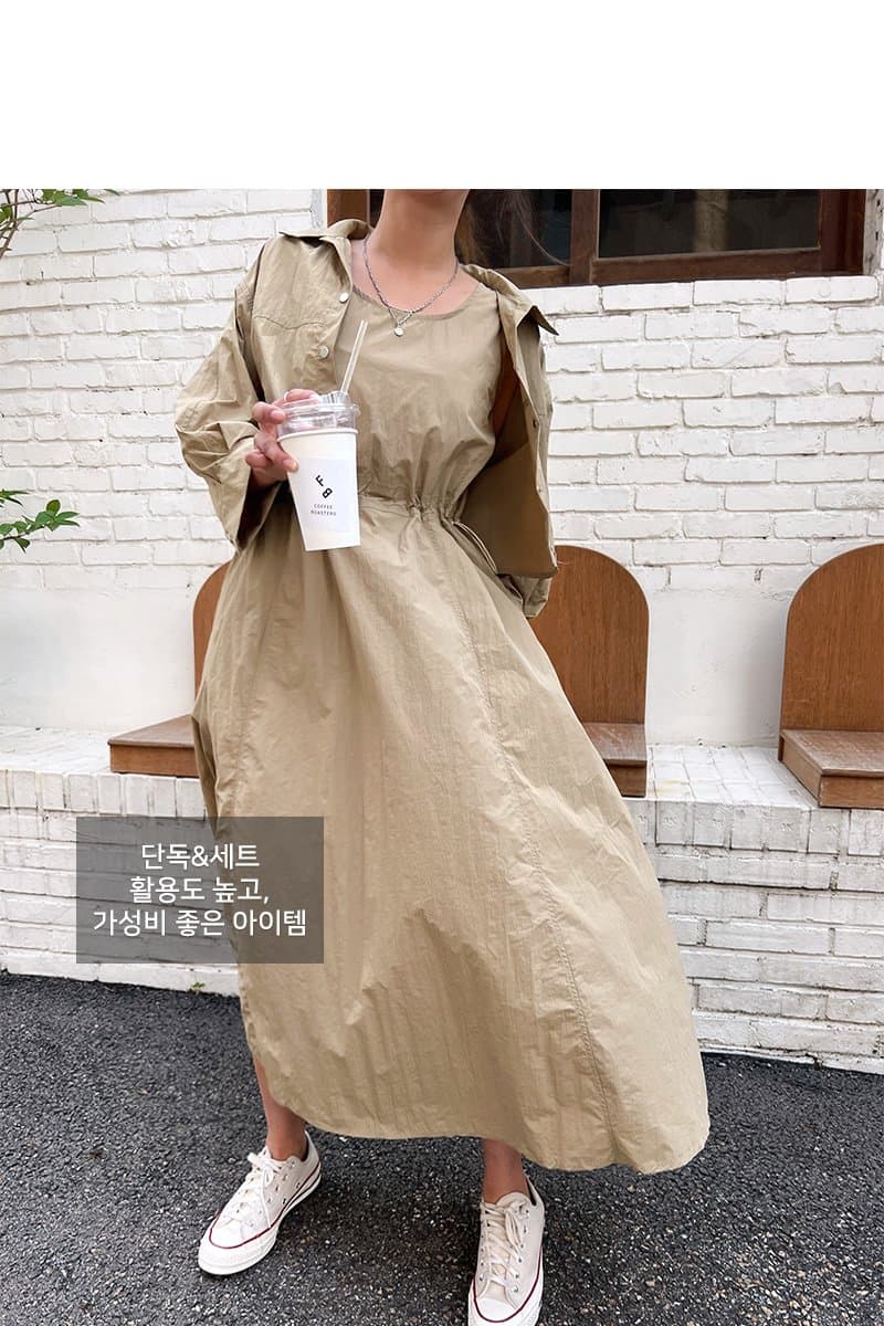 한국 폭발 민소매 허리 수축 롱 스커트 작은 외투 오픈 가디건 패션 투피스 슈트 드레스 상세 이미지 6