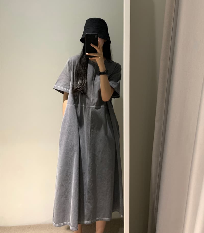 한국 스타일 면 린넨 명시적 스티치 드레스 양면 있음 주머니