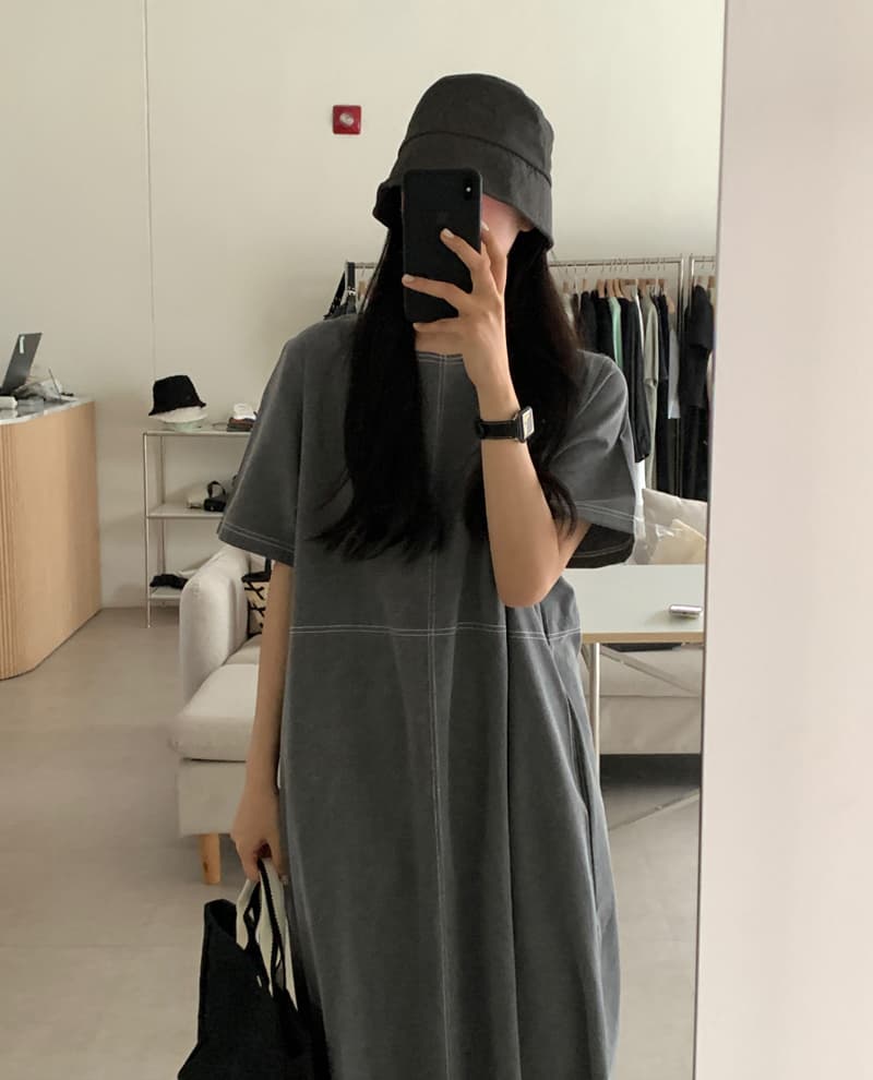 한국 스타일 면 린넨 명시적 스티치 드레스 양면 있음 주머니 이미지 3