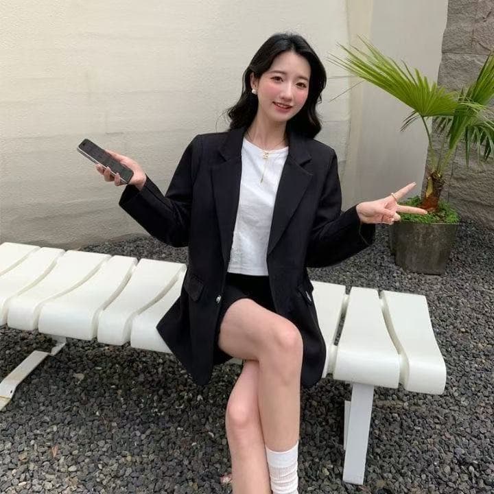 봄 가을 새로운 하트 버클 블레이저 여성 레저 패션 다용도 고급 센스 튀김 거리 루즈핏 외국 가스 작은 정장 상세 이미지 9
