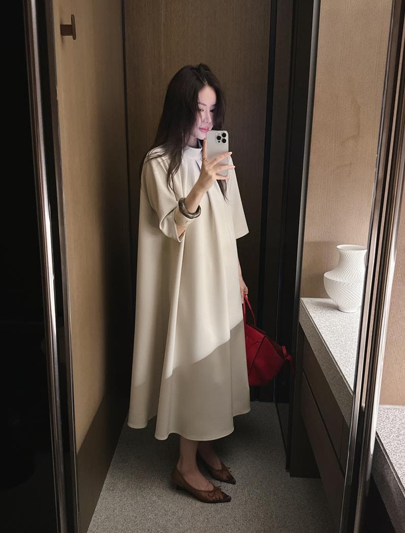 한 부서 작은 대중 디자인 반하이넥 한 마디 롱 코트 드레스 여름 상세 이미지 5