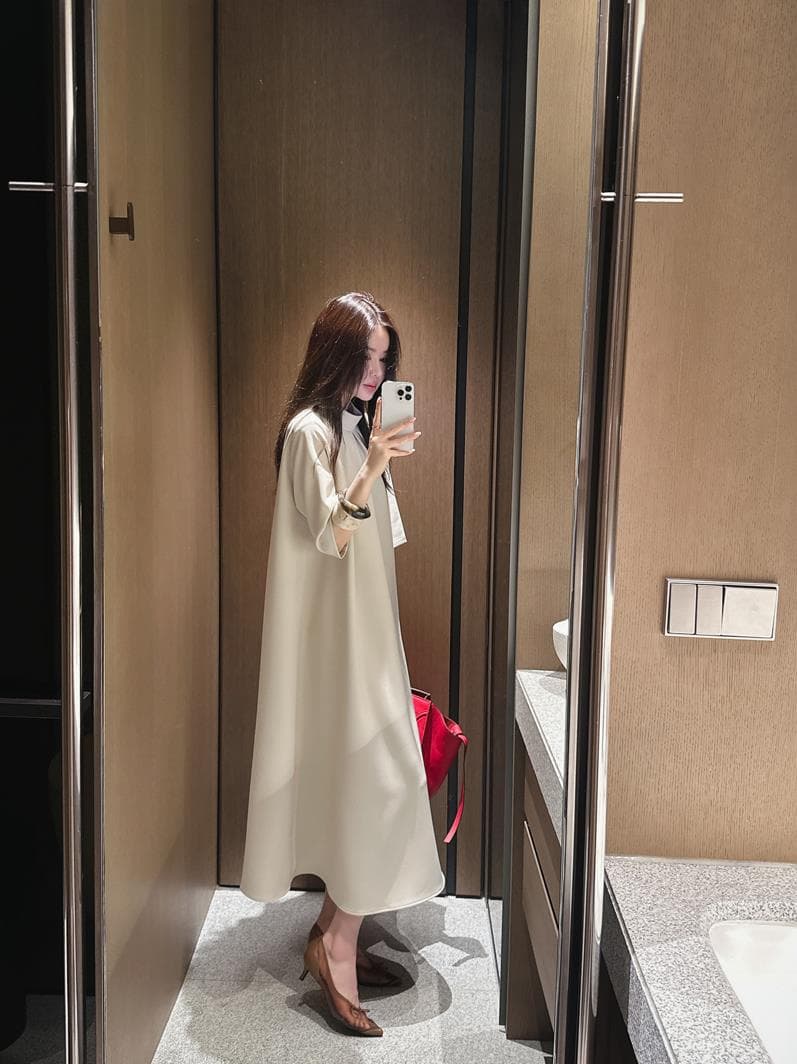 한 부서 작은 대중 디자인 반하이넥 한 마디 롱 코트 드레스 여름 상세 이미지 10