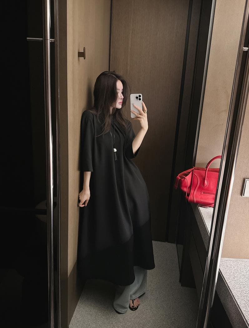 한 부서 작은 대중 디자인 반하이넥 한 마디 롱 코트 드레스 여름 상세 이미지 12
