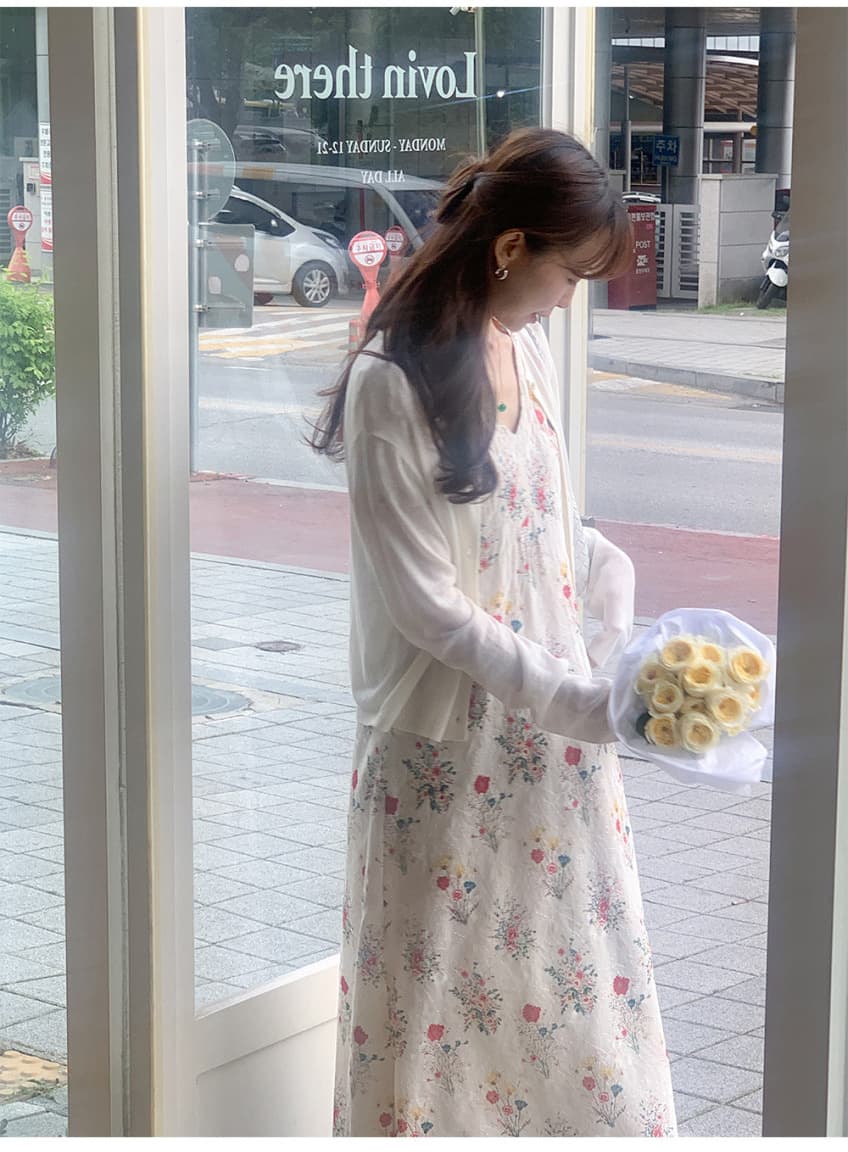 프랑스식 전원 바람 꽃무늬 V넥 드레스 허리 수축 차 휴식 치마 상세 이미지 30