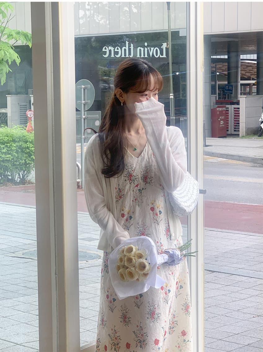 프랑스식 전원 바람 꽃무늬 V넥 드레스 허리 수축 차 휴식 치마 상세 이미지 31