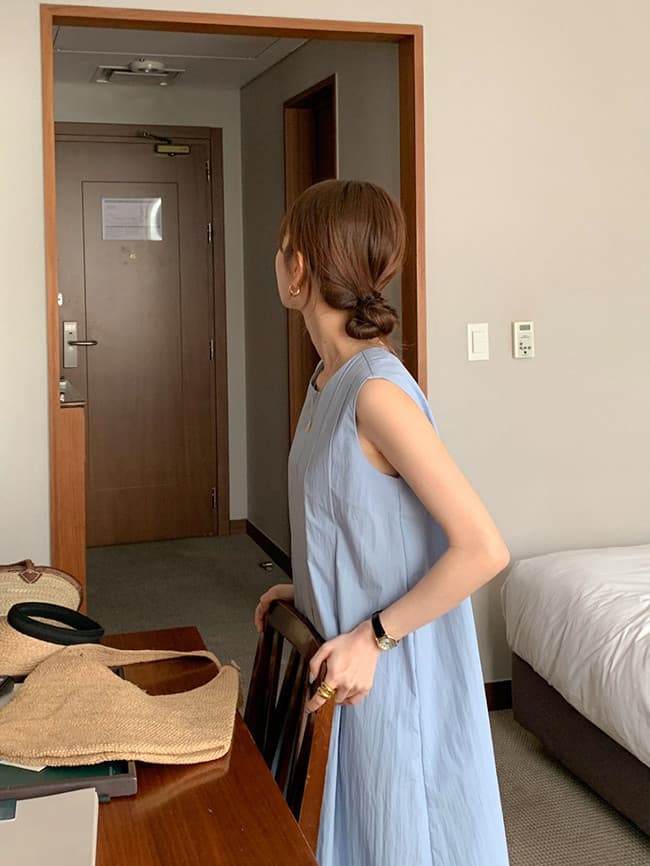 한국 스타일 익스트림 제인 지배 라운드 넥 주름 장식 루즈핏 캐주얼 민소매 조끼 원피스 상세 이미지 19