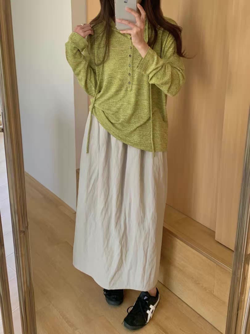 한 부서 chic 가을 새로운 하프 버클 후드 긴팔 티셔츠 여성 루즈핏 슬림해 보이는 캐주얼 다용도 미니멀리즘 맨위 ins 이미지 4