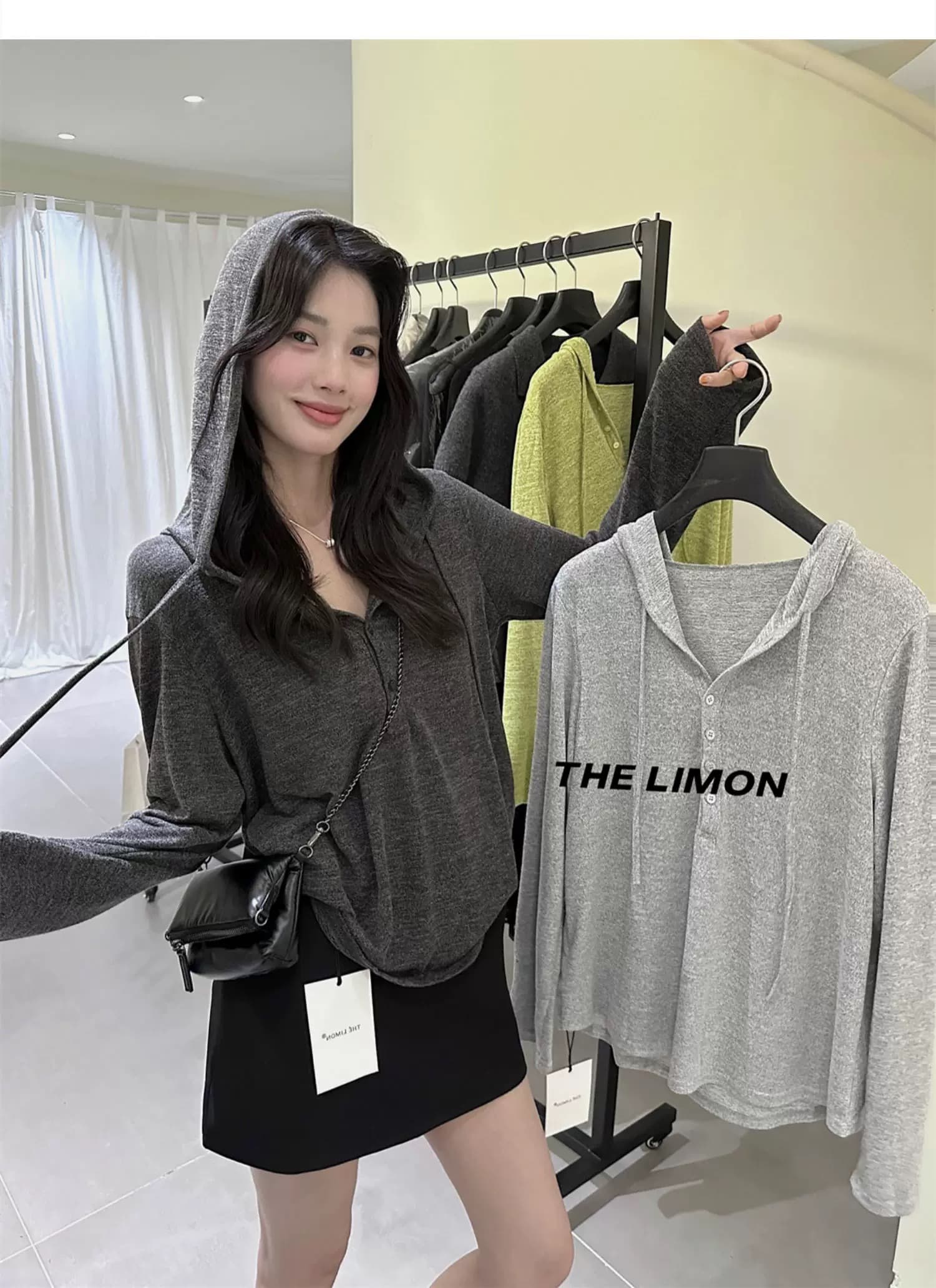 한 부서 chic 가을 새로운 하프 버클 후드 긴팔 티셔츠 여성 루즈핏 슬림해 보이는 캐주얼 다용도 미니멀리즘 맨위 ins 상세 이미지 5