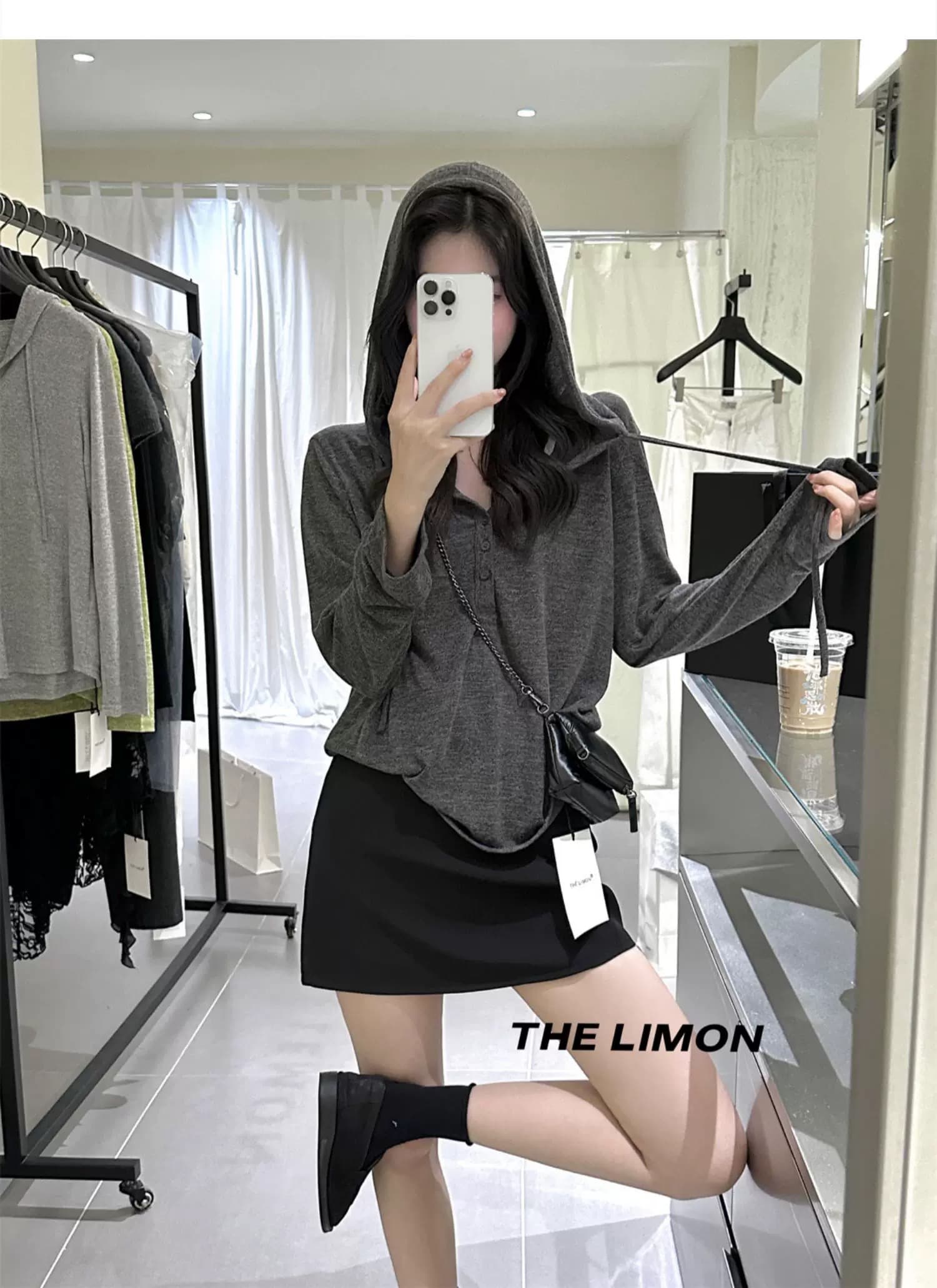 한 부서 chic 가을 새로운 하프 버클 후드 긴팔 티셔츠 여성 루즈핏 슬림해 보이는 캐주얼 다용도 미니멀리즘 맨위 ins 상세 이미지 7