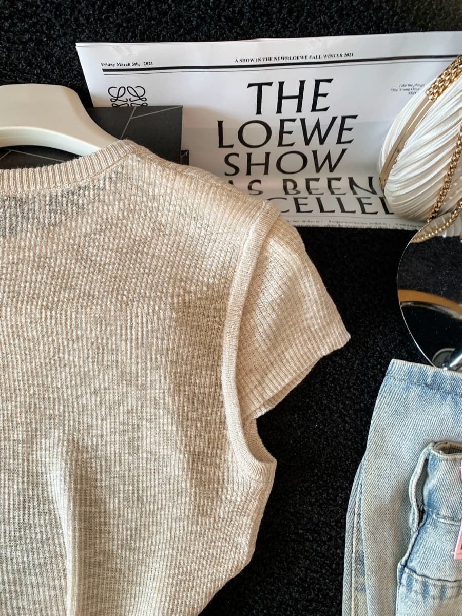 실사 한 부서 세련된 프린트 라운드 넥 반팔 니트 스웨터 여성 2026 년 여름 자이언트 잘 생긴 몸매 가꾸기 슬림해 보이는 맨위 상세 이미지 16
