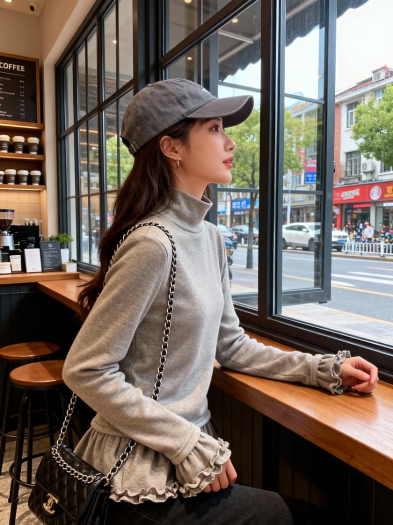 280 그램 양이온 De 플러시 봄 가을 긴팔 티셔츠 기본 셔츠 여성 의류 목이버섯 레이스 터틀넥 맨위 이미지 4