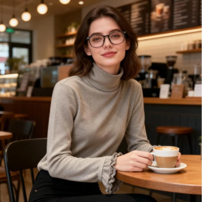 280 그램 양이온 De 플러시 봄 가을 긴팔 티셔츠 기본 셔츠 여성 의류 목이버섯 레이스 터틀넥 맨위 이미지 5