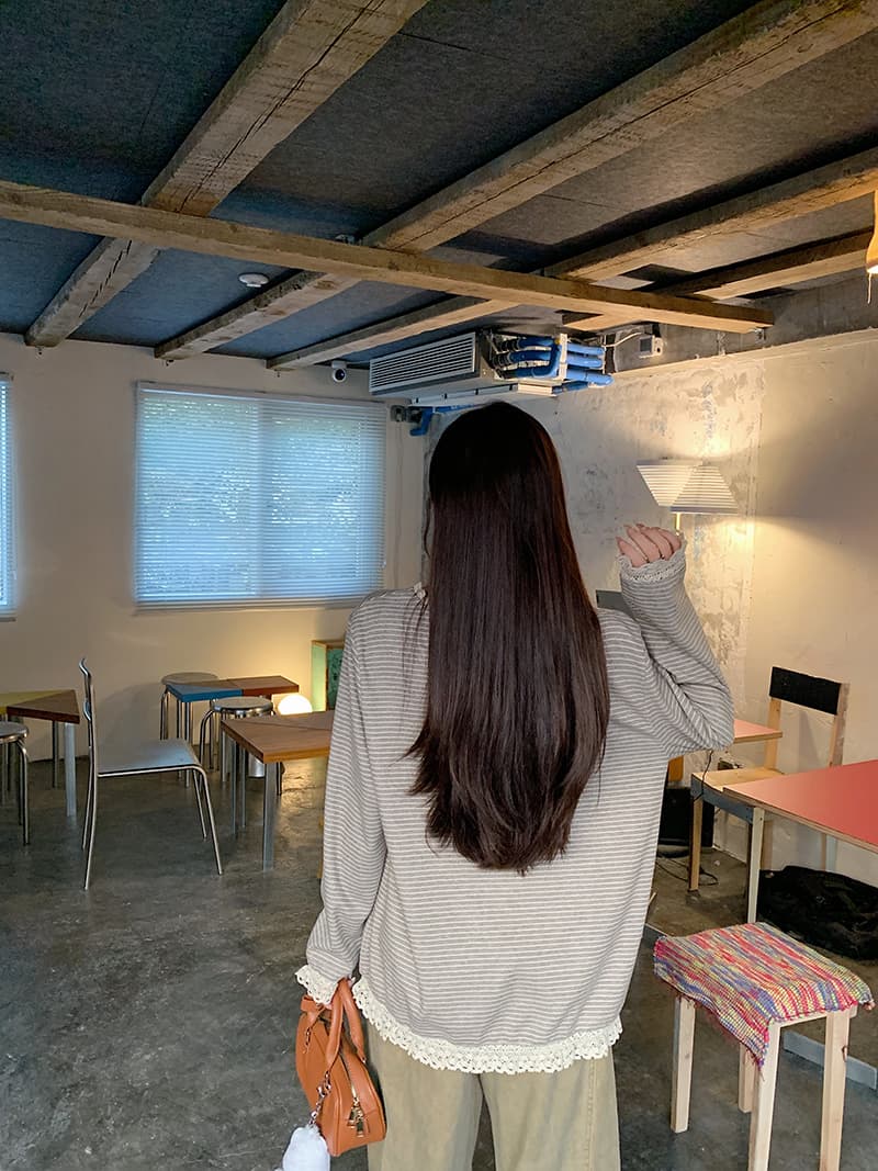 실사 모조 캐시미어 긴팔 티셔츠 기본 셔츠 여성 의류 얇은 스타일 레이스 레이스 봄 가을 라운드 넥 맨위 상세 이미지 10