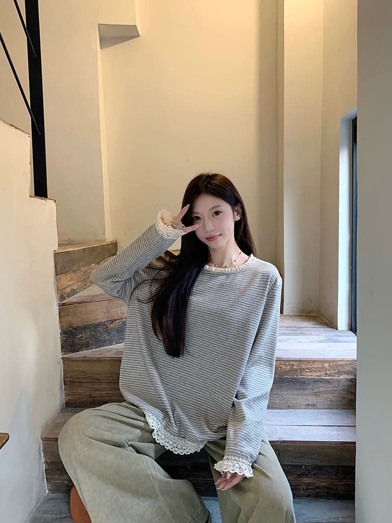 실사 모조 캐시미어 긴팔 티셔츠 기본 셔츠 여성 의류 얇은 스타일 레이스 레이스 봄 가을 라운드 넥 맨위 상세 이미지 19