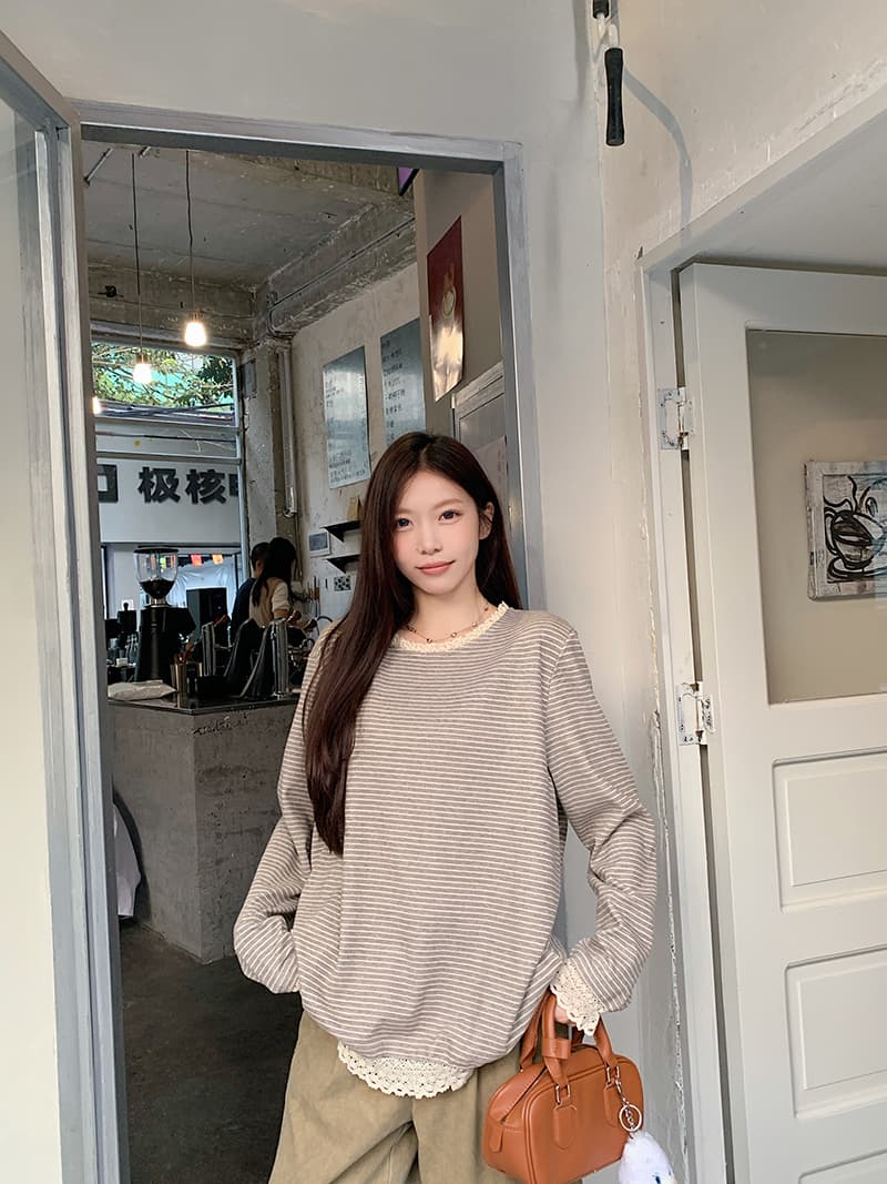 실사 모조 캐시미어 긴팔 티셔츠 기본 셔츠 여성 의류 얇은 스타일 레이스 레이스 봄 가을 라운드 넥 맨위 상세 이미지 20