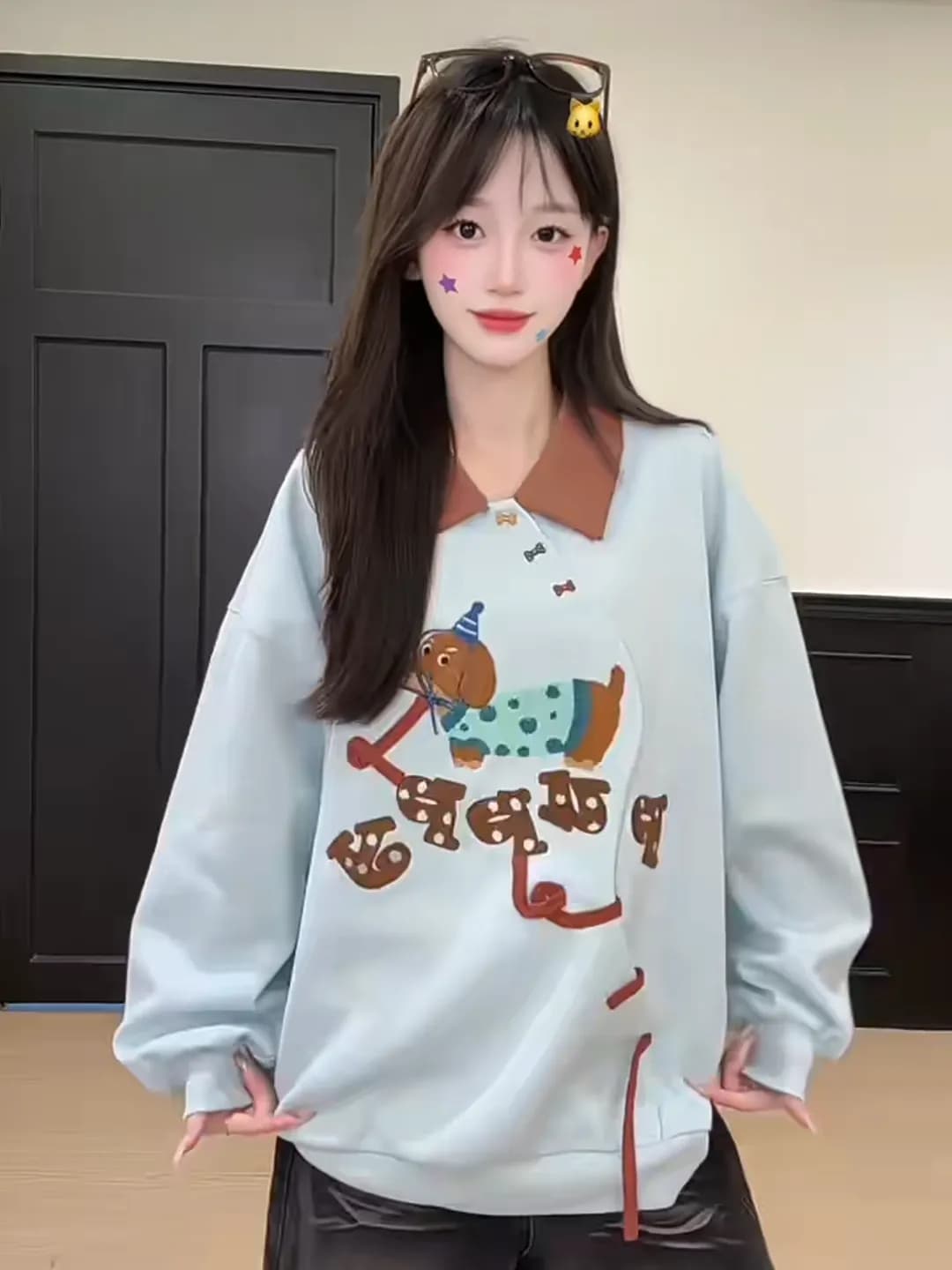 얇은 스타일 후드티 여성 의류 디자인 센스 트렌디 새로운 봄 가을 가시 자수 루즈핏 배색 polo 맨위