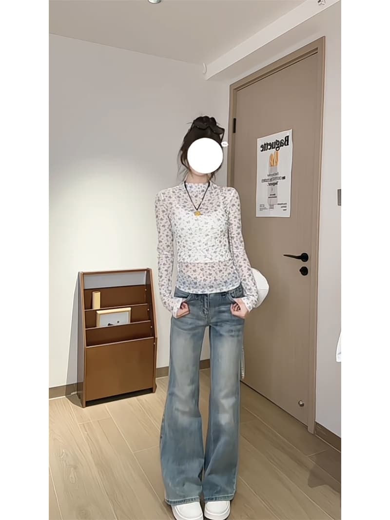경관 그림 특별 가격 긴팔 티셔츠 여성 의류 봄 가을 얇은 스타일 새로운 한 부서 반하이넥 꽃무늬 몸매 가꾸기 기본 셔츠 맨위 상세 이미지 6
