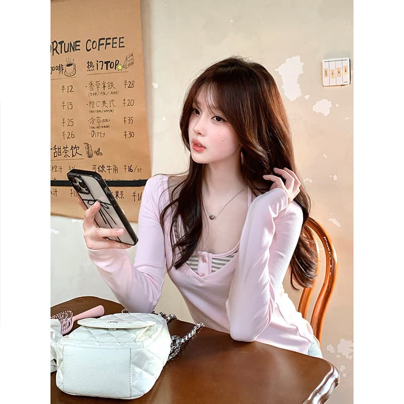 260 그램 모달 슬립 긴팔 티셔츠 여성 의류 사실 두 조각 새로운 몸매 가꾸기 기본 셔츠 맨위 상세 이미지 3