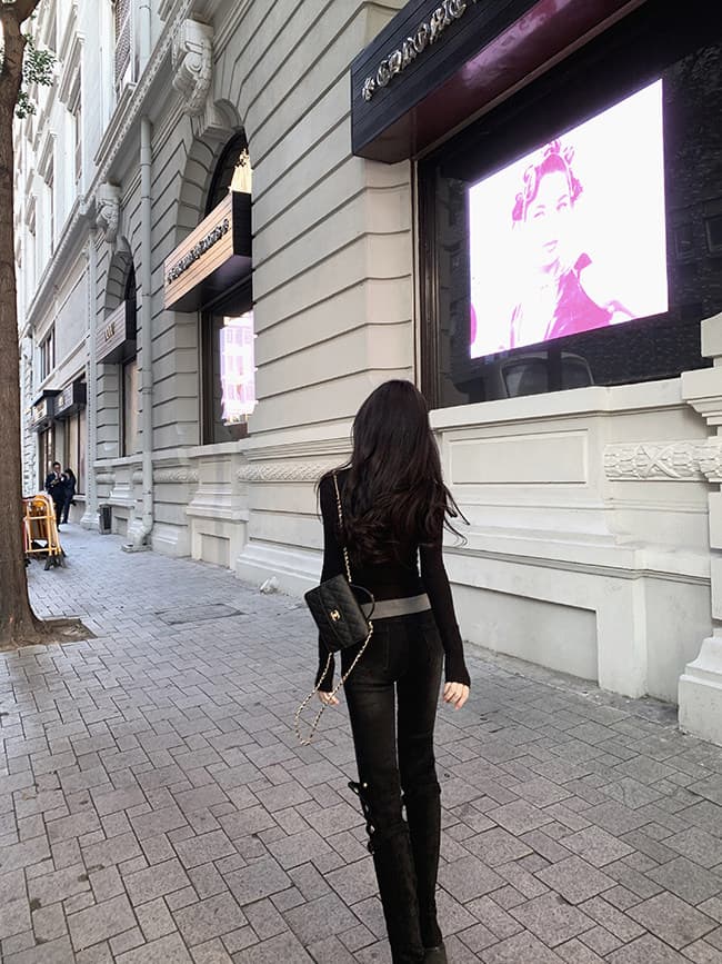 220 그램 부티크 양모 긴팔 티셔츠 기본 셔츠 얇은 배색 페이크 레이어드 몸매 가꾸기 세트 손가락 맨위 상세 이미지 5