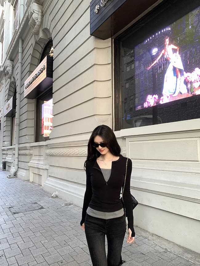 220 그램 부티크 양모 긴팔 티셔츠 기본 셔츠 얇은 배색 페이크 레이어드 몸매 가꾸기 세트 손가락 맨위 상세 이미지 10