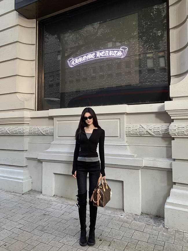 220 그램 부티크 양모 긴팔 티셔츠 기본 셔츠 얇은 배색 페이크 레이어드 몸매 가꾸기 세트 손가락 맨위 상세 이미지 13