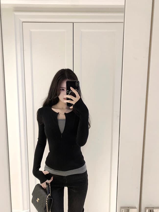 220 그램 부티크 양모 긴팔 티셔츠 기본 셔츠 얇은 배색 페이크 레이어드 몸매 가꾸기 세트 손가락 맨위 상세 이미지 17