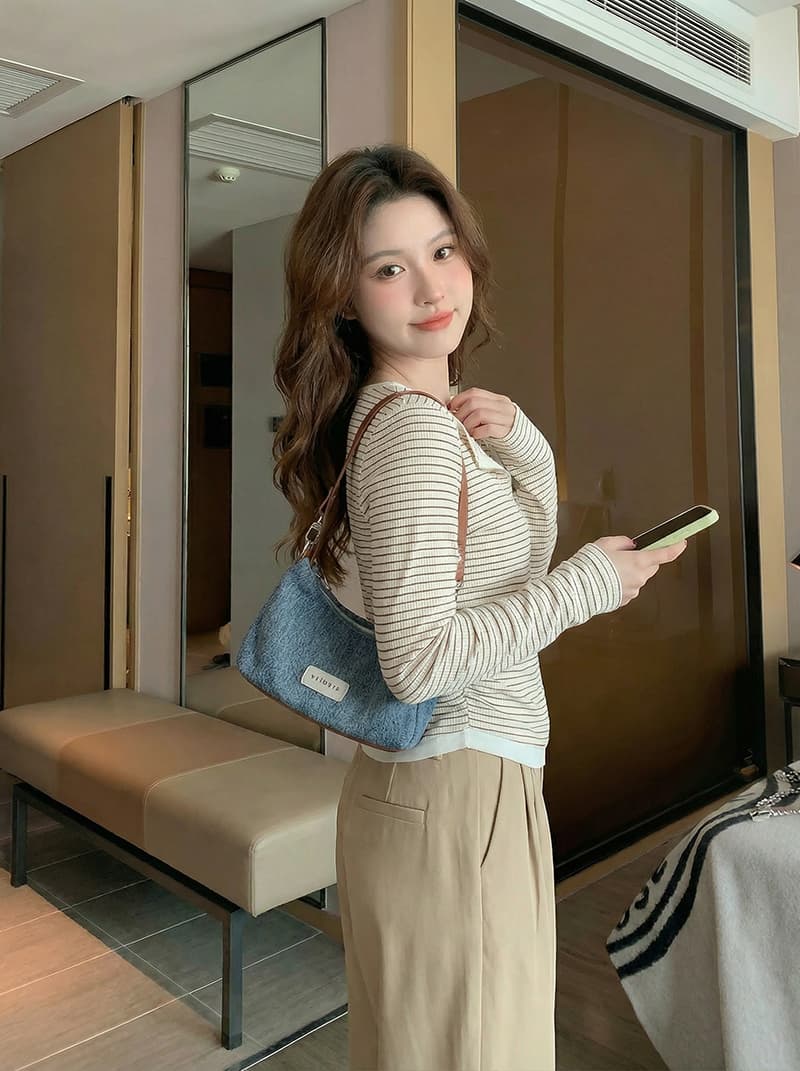 250그램 스트라이프 긴팔 티셔츠 여성 의류 봄 가을 한 부서 레트로 인사이드 가져 가라. 페이크 레이어드 기본 셔츠 맨위 상세 이미지 19