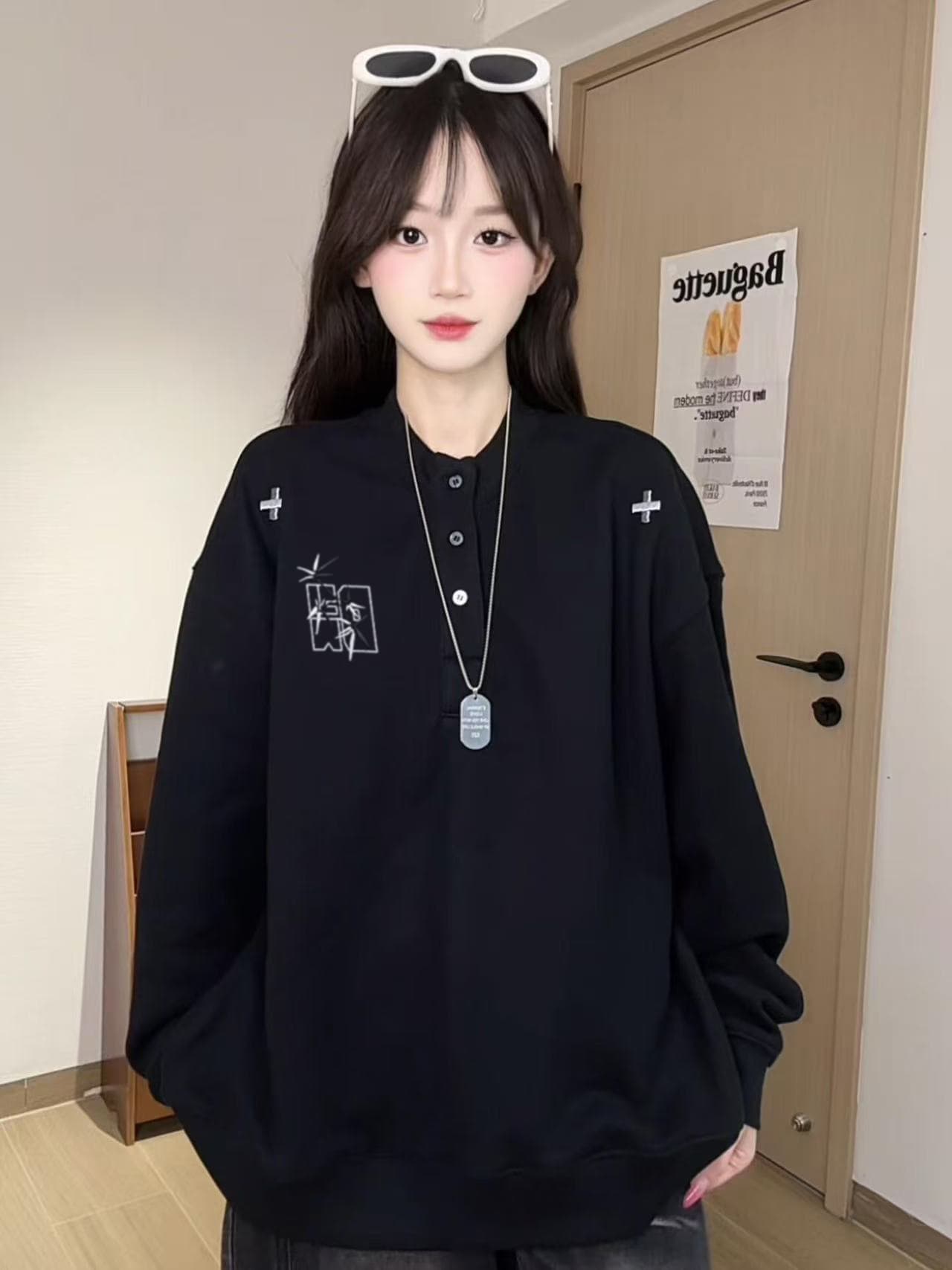 순수한 Mianhua 면 복합 우유 실크 320 그램 얇은 스타일 후드티 가시 자수 봄 가을 헨리 칼라 맨위 상세 이미지 9