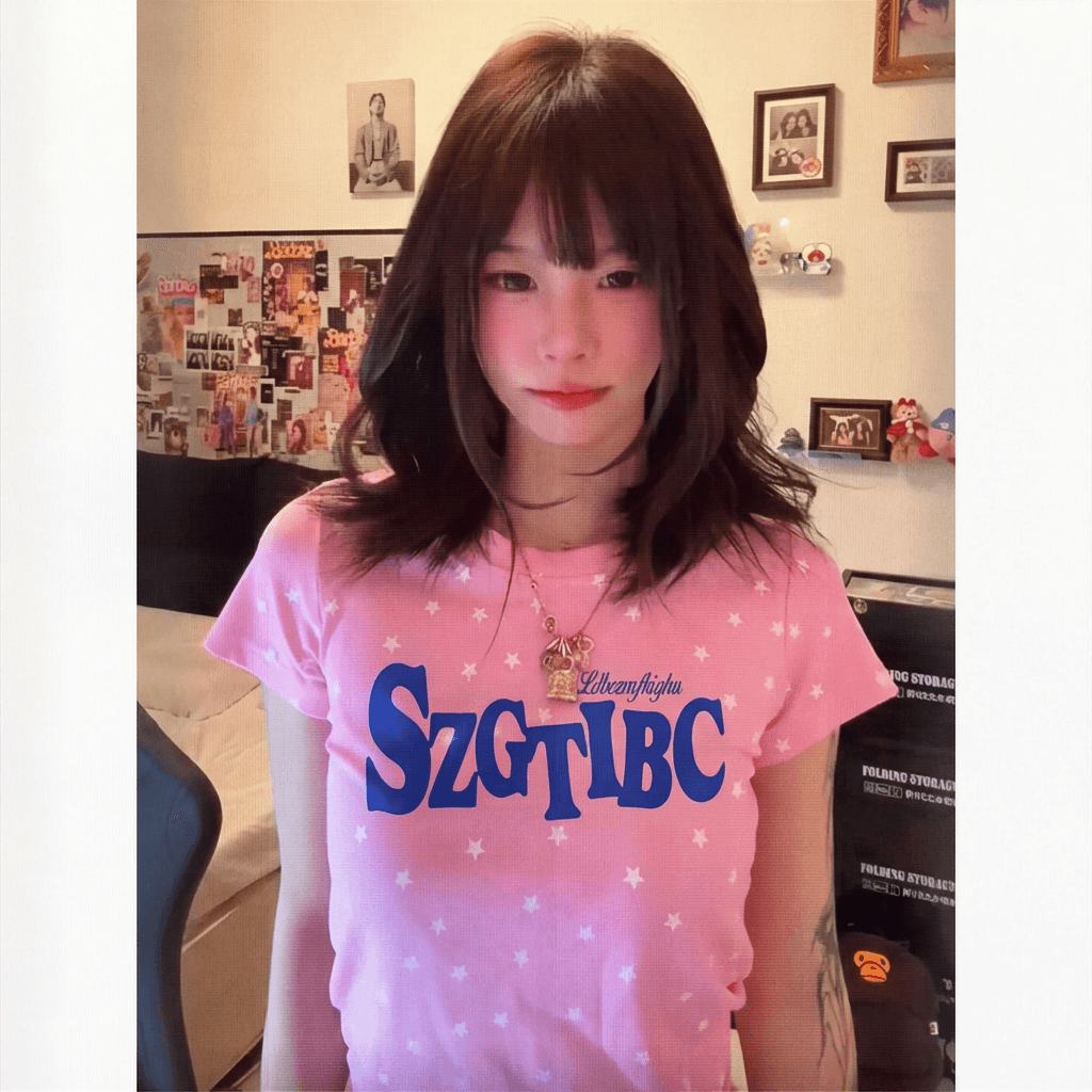 반팔 티셔츠 여성 의류 여름 새로운 트렌디 레트로 별 알파벳 프린트 몸매 가꾸기 쇼트 스타일 라운드 넥 맨위 상세 이미지 2