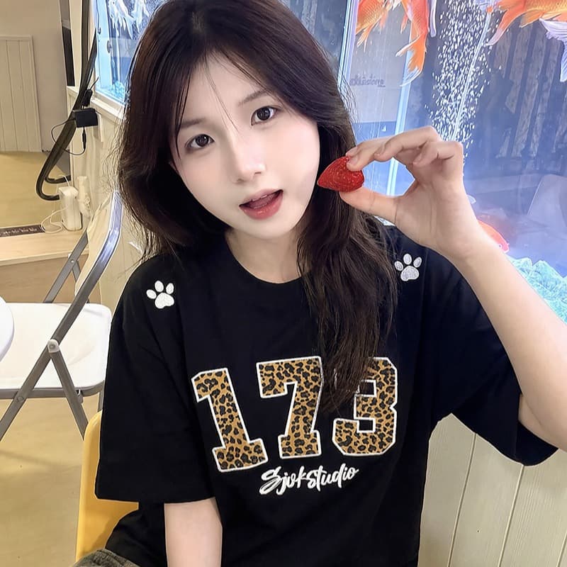 32 더블 실 순면 반팔 티셔츠 여성 여름 새로운 한 부서 루즈핏 가시 자수 라운드 넥 맨위 이미지 5