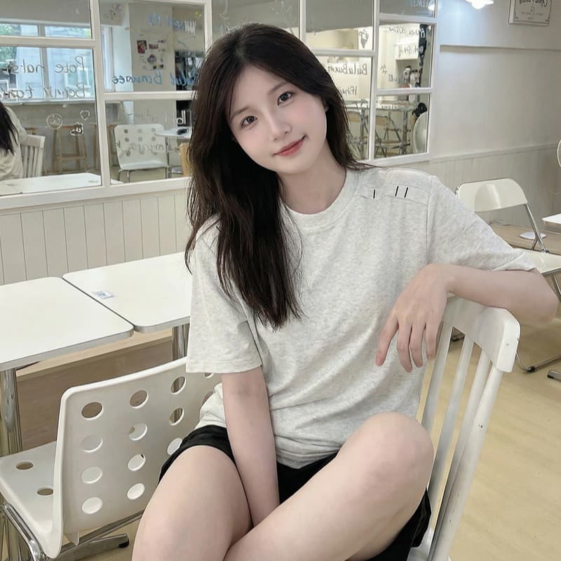 남자 바 면 220 그램 반팔 티셔츠 남녀 커플룩 조수 브랜드 여름 새로운 긍정적 인 어깨 라운드 넥 맨위 이미지 5