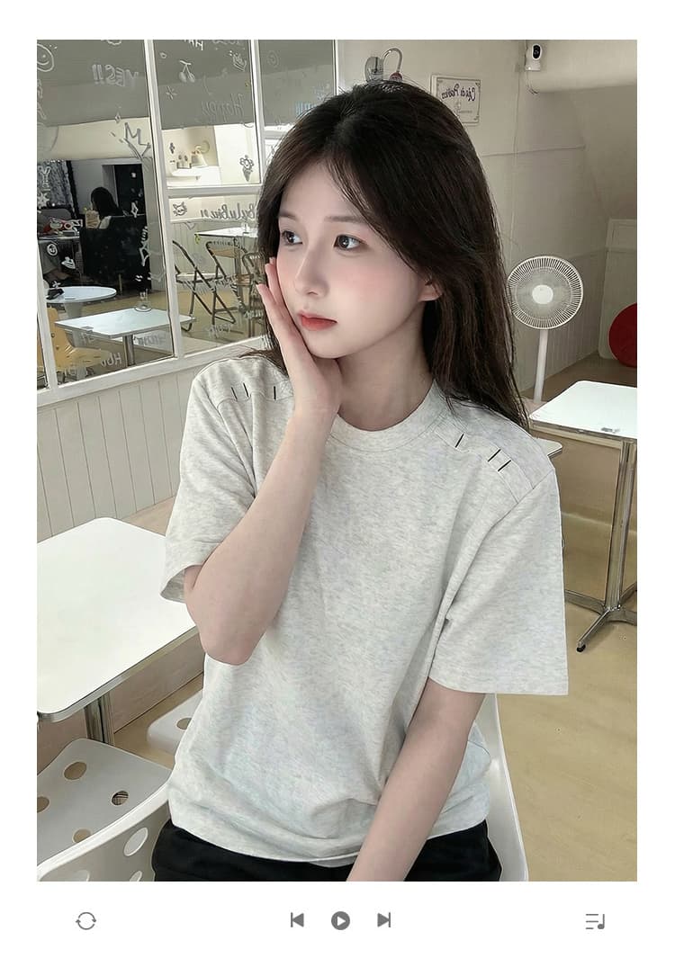 남자 바 면 220 그램 반팔 티셔츠 남녀 커플룩 조수 브랜드 여름 새로운 긍정적 인 어깨 라운드 넥 맨위 상세 이미지 1