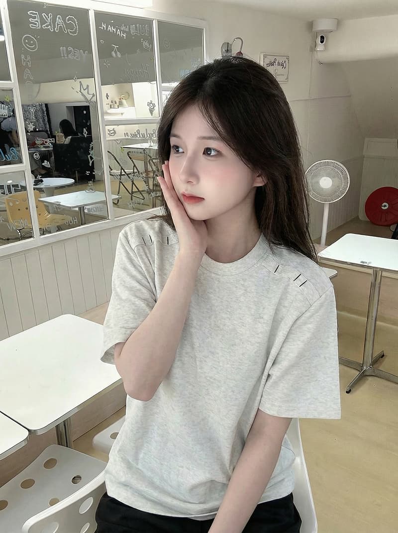 남자 바 면 220 그램 반팔 티셔츠 남녀 커플룩 조수 브랜드 여름 새로운 긍정적 인 어깨 라운드 넥 맨위 상세 이미지 5