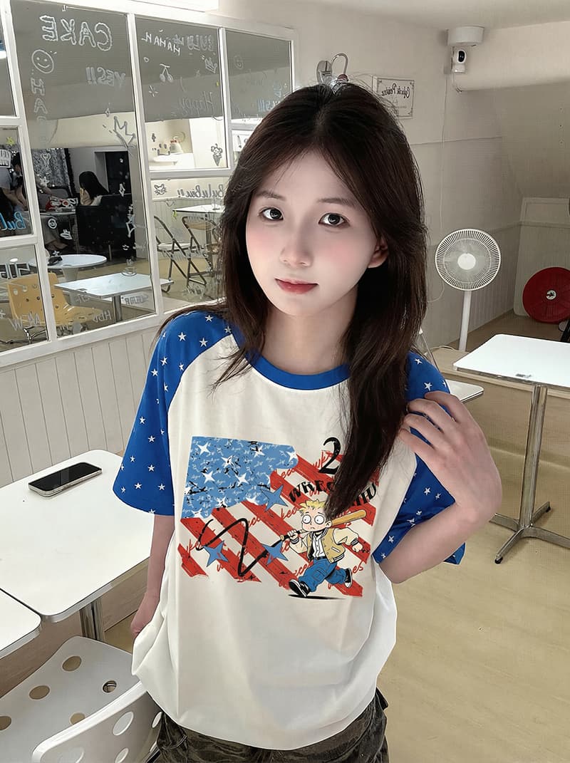 220 그램 순면 반팔 티셔츠 여성 의류 여름 트렌디 새로운 한 부서 삽입 어깨 소매 루즈핏 라운드 넥 맨위 이미지 2