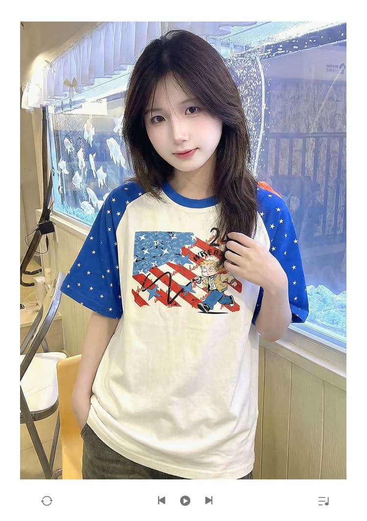 220 그램 순면 반팔 티셔츠 여성 의류 여름 트렌디 새로운 한 부서 삽입 어깨 소매 루즈핏 라운드 넥 맨위 상세 이미지 1